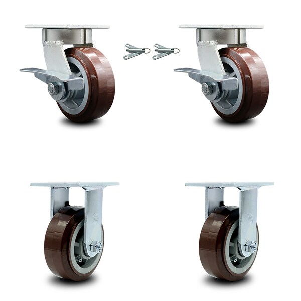 5 Inch Kingpinless Poly on Polyolefin Wheel Caster Swivel Locks 2 Rigid, 2PK